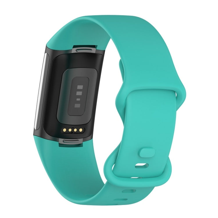 For Fitbit Charge 6 Solid Color Butterfly Buckle Silicone Watch Band, Size:S Size(Teal Green) - Watch Bands by PMC TechLife | Online Shopping South Africa | PMC TechLife | Buy Now Pay Later Mobicred