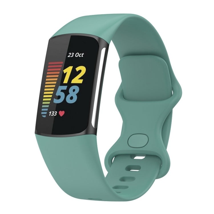 For Fitbit Charge 6 Solid Color Butterfly Buckle Silicone Watch Band, Size:S Size(Pine Green) - Watch Bands by PMC TechLife | Online Shopping South Africa | PMC TechLife | Buy Now Pay Later Mobicred