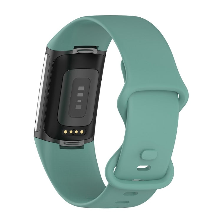 For Fitbit Charge 6 Solid Color Butterfly Buckle Silicone Watch Band, Size:S Size(Pine Green) - Watch Bands by PMC TechLife | Online Shopping South Africa | PMC TechLife | Buy Now Pay Later Mobicred