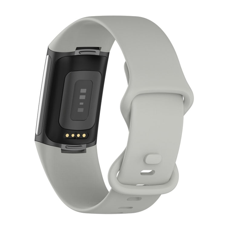 For Fitbit Charge 6 Solid Color Butterfly Buckle Silicone Watch Band, Size:S Size(Gray) - Watch Bands by PMC TechLife | Online Shopping South Africa | PMC TechLife | Buy Now Pay Later Mobicred