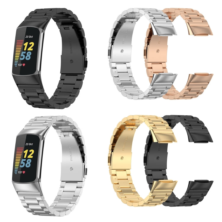 For Fitbit Charge 6 Three Beads Stainless Steel Metal Watch Band(Gold) - Watch Bands by PMC TechLife | Online Shopping South Africa | PMC TechLife | Buy Now Pay Later Mobicred
