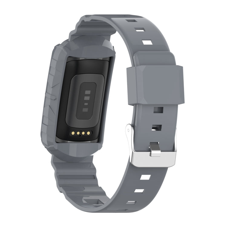 For Fitbit Charge 6 / 5 / 4 / 3 Armor Integrated TPU Watch Band(Gray) - Watch Bands by PMC TechLife | Online Shopping South Africa | PMC TechLife | Buy Now Pay Later Mobicred