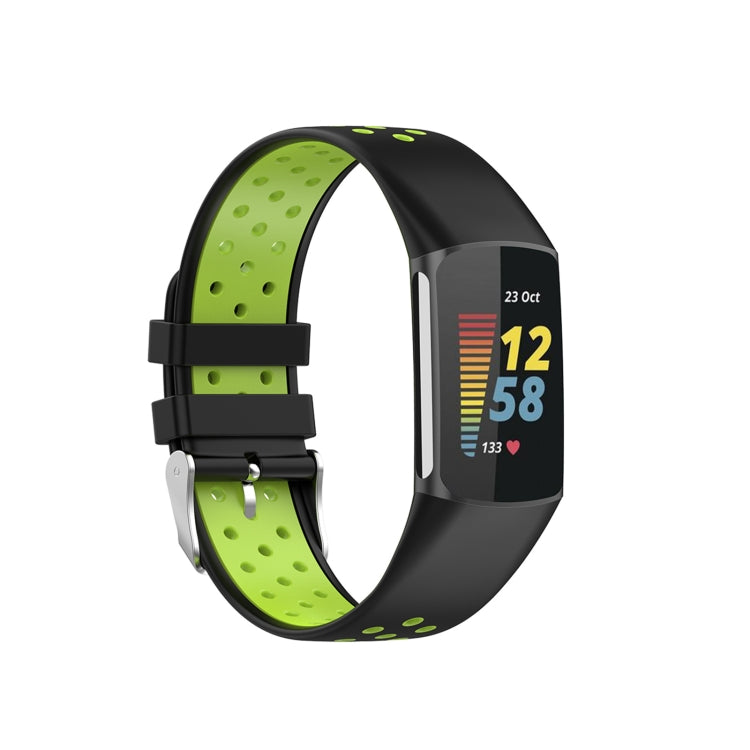 For Fitbit Charge 6 Dual Color Breathable Silicone Watch Band(Black+Lime) - Watch Bands by PMC TechLife | Online Shopping South Africa | PMC TechLife | Buy Now Pay Later Mobicred