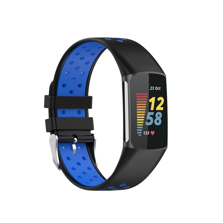 For Fitbit Charge 6 Dual Color Breathable Silicone Watch Band(Black+Blue) - Watch Bands by PMC TechLife | Online Shopping South Africa | PMC TechLife | Buy Now Pay Later Mobicred