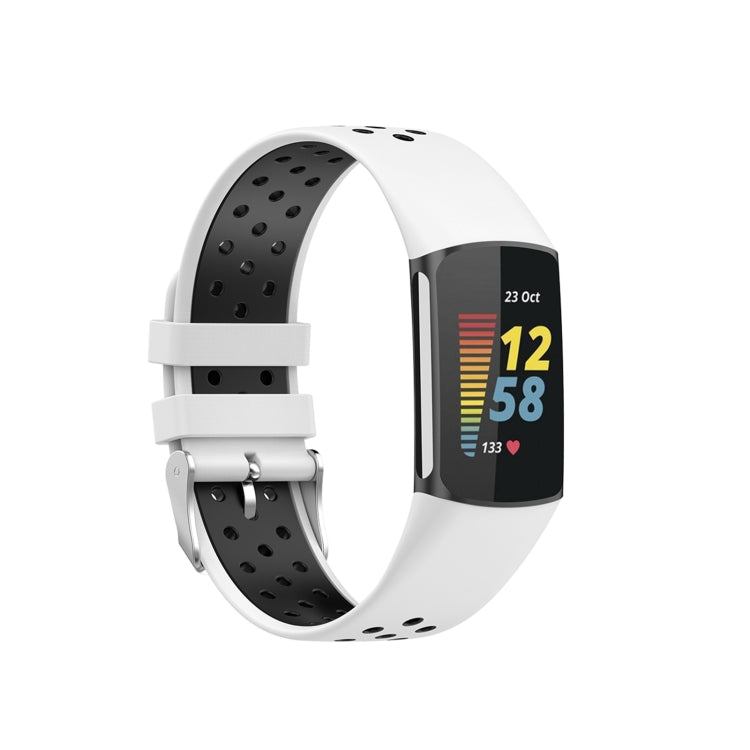 For Fitbit Charge 6 Dual Color Breathable Silicone Watch Band(White+Black) - Watch Bands by PMC TechLife | Online Shopping South Africa | PMC TechLife | Buy Now Pay Later Mobicred