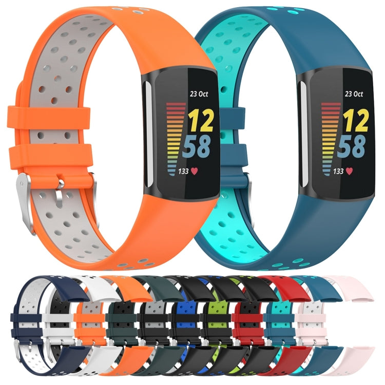 For Fitbit Charge 6 Dual Color Breathable Silicone Watch Band(Pink+White) - Watch Bands by PMC TechLife | Online Shopping South Africa | PMC TechLife | Buy Now Pay Later Mobicred