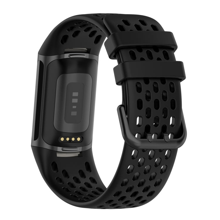 For Fitbit Charge 6 Solid Color Breathable Sports Silicone Watch Band(Black) - Watch Bands by PMC TechLife | Online Shopping South Africa | PMC TechLife | Buy Now Pay Later Mobicred