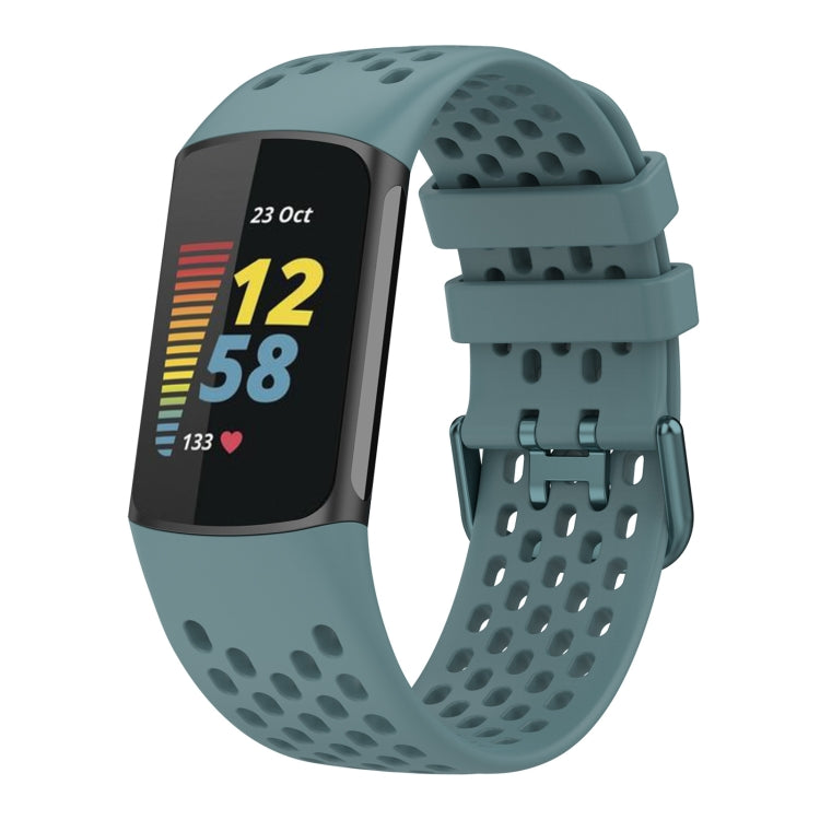 For Fitbit Charge 5 Solid Color Breathable Sports Silicone Watch Band(Blue) - Watch Bands by PMC TechLife | Online Shopping South Africa | PMC TechLife | Buy Now Pay Later Mobicred