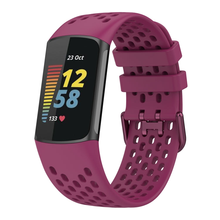 For Fitbit Charge 5 Solid Color Breathable Sports Silicone Watch Band(Wine Red) - Watch Bands by PMC TechLife | Online Shopping South Africa | PMC TechLife | Buy Now Pay Later Mobicred