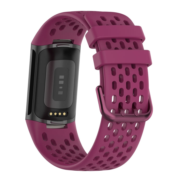For Fitbit Charge 5 Solid Color Breathable Sports Silicone Watch Band(Wine Red) - Watch Bands by PMC TechLife | Online Shopping South Africa | PMC TechLife | Buy Now Pay Later Mobicred