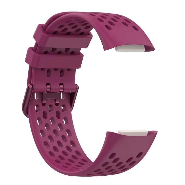 For Fitbit Charge 5 Solid Color Breathable Sports Silicone Watch Band(Wine Red) - Watch Bands by PMC TechLife | Online Shopping South Africa | PMC TechLife | Buy Now Pay Later Mobicred