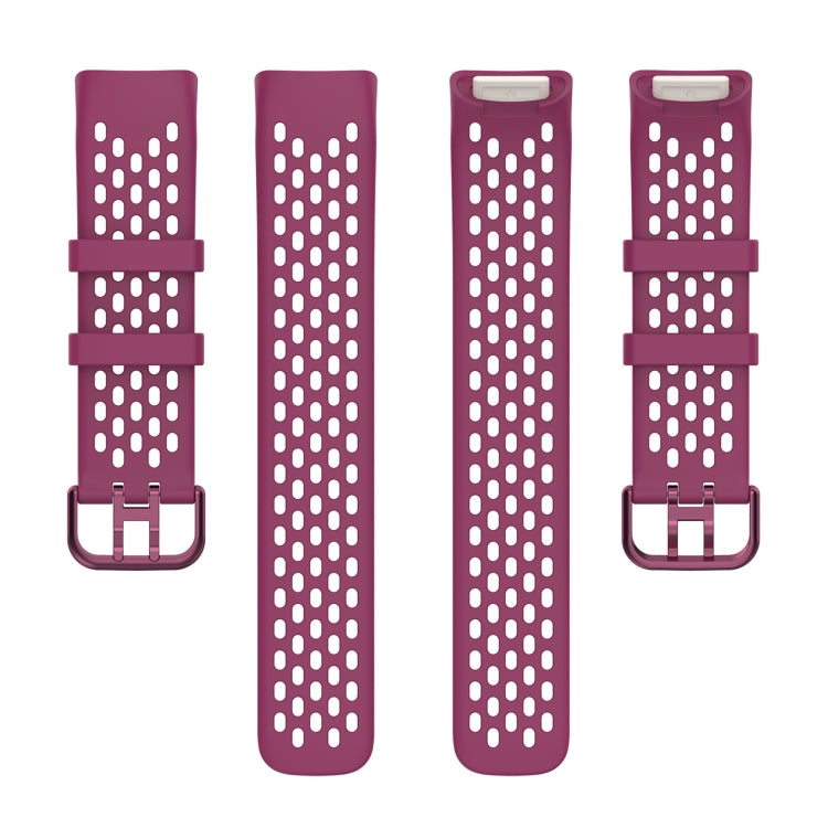 For Fitbit Charge 5 Solid Color Breathable Sports Silicone Watch Band(Wine Red) - Watch Bands by PMC TechLife | Online Shopping South Africa | PMC TechLife | Buy Now Pay Later Mobicred