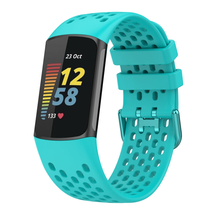 For Fitbit Charge 5 Solid Color Breathable Sports Silicone Watch Band(Teal Green) - Watch Bands by PMC TechLife | Online Shopping South Africa | PMC TechLife | Buy Now Pay Later Mobicred