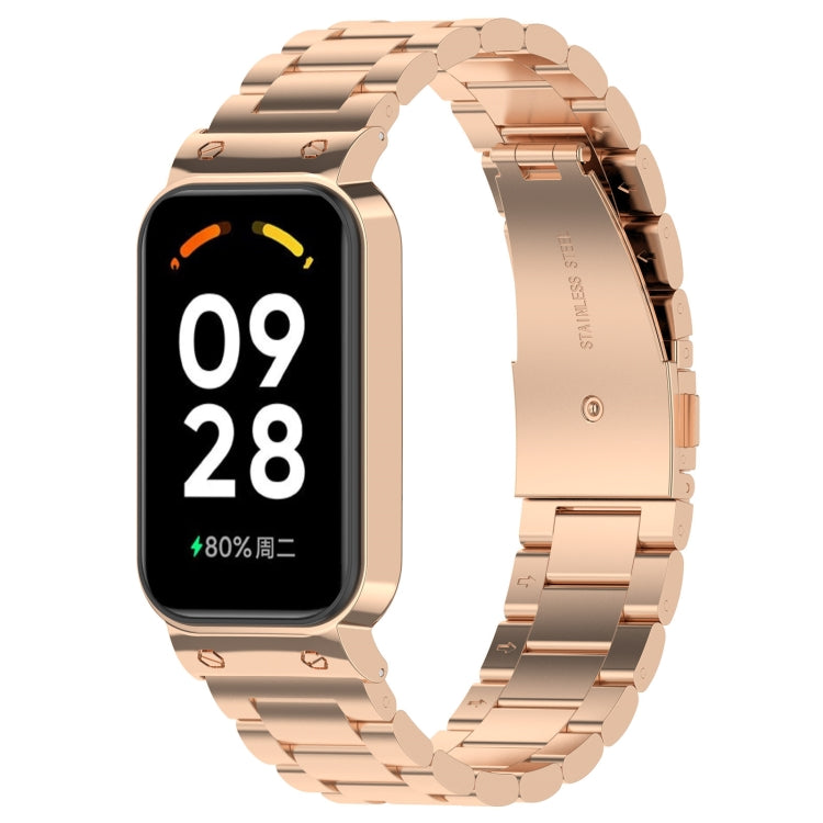 For Xiaomi Smart Band 8 Active Three Bead Stainless Steel Watch Band + Watch Metal Frame(Rose Gold) - free shipping - PMC TechLife - Order now!