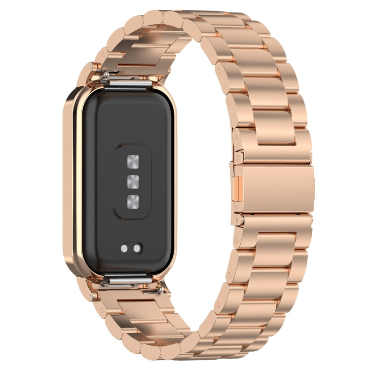 For Xiaomi Smart Band 8 Active Three Bead Stainless Steel Watch Band + Watch Metal Frame(Rose Gold) - free shipping - PMC TechLife - Order now!