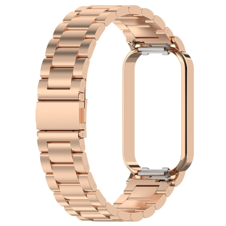 For Xiaomi Smart Band 8 Active Three Bead Stainless Steel Watch Band + Watch Metal Frame(Rose Gold) - free shipping - PMC TechLife - Order now!