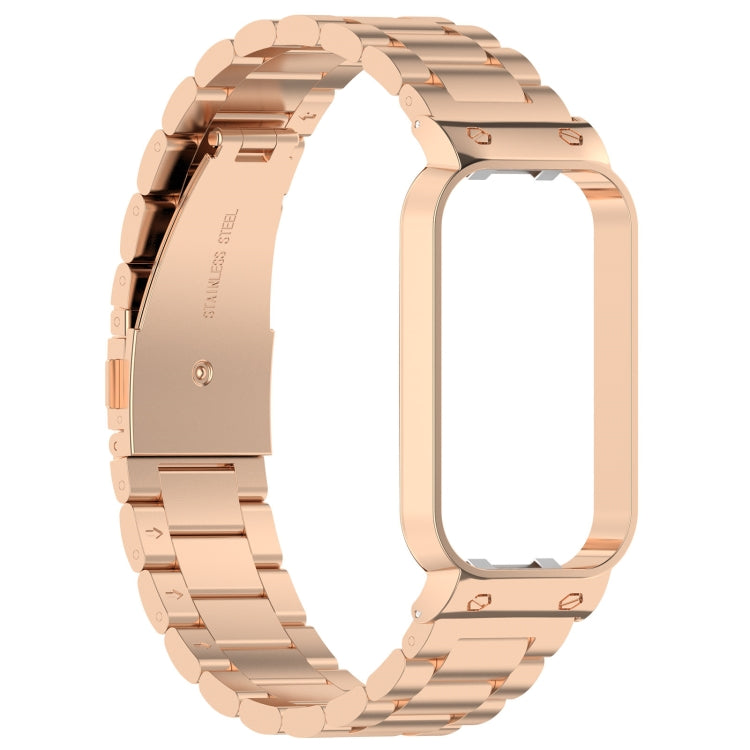 For Xiaomi Smart Band 8 Active Three Bead Stainless Steel Watch Band + Watch Metal Frame(Rose Gold) - free shipping - PMC TechLife - Order now!