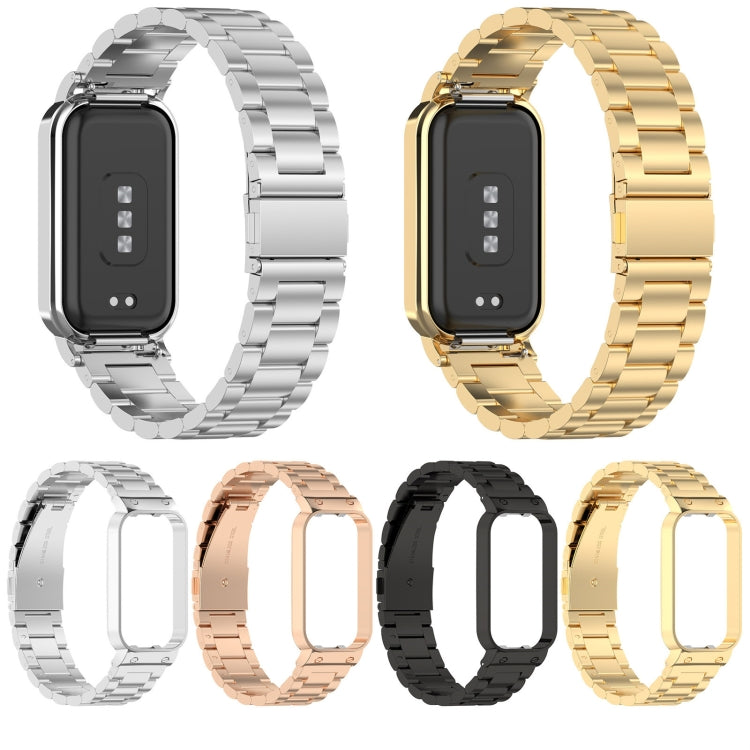 For Xiaomi Smart Band 8 Active Three Bead Stainless Steel Watch Band + Watch Metal Frame(Rose Gold) - free shipping - PMC TechLife - Order now!