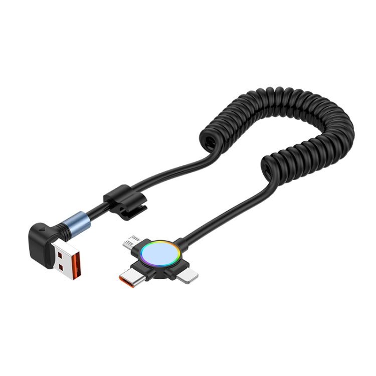 66W 3 in 1 USB to 8 Pin + Micro USB + USB-C / Type-C Fast Charging Elbow Spring Cable(Black) - Multifunction Cable by PMC Jewellery | Online Shopping South Africa | PMC Jewellery | Buy Now Pay Later Mobicred