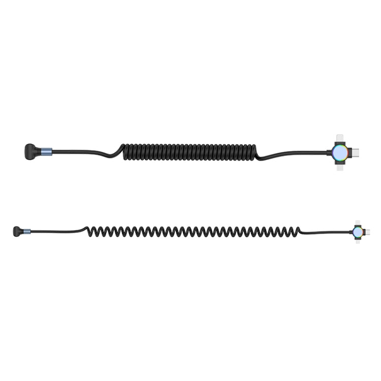 66W 3 in 1 USB to 8 Pin + Micro USB + USB-C / Type-C Fast Charging Elbow Spring Cable(Black) - Multifunction Cable by PMC Jewellery | Online Shopping South Africa | PMC Jewellery | Buy Now Pay Later Mobicred