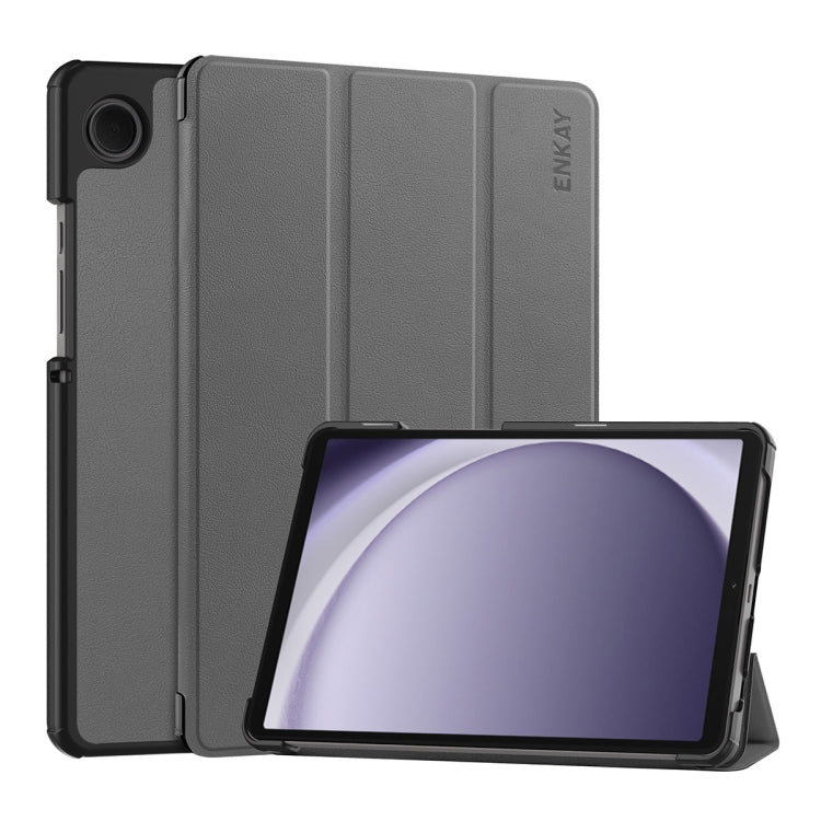 For Samsung Galaxy Tab A9 8.7 ENKAY Tri-fold Custer Texture Leather Smart Tablet Case(Grey) - free shipping - PMc TechLife - Order now!
