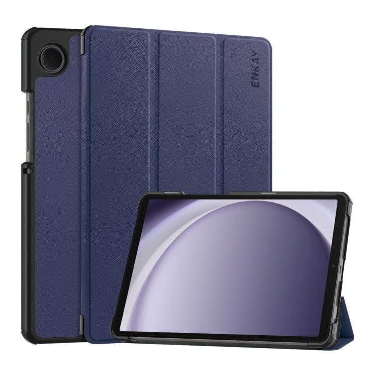 For Samsung Galaxy Tab A9 8.7 ENKAY Tri-fold Custer Texture Leather Smart Tablet Case(Dark Blue) - free shipping - PMc TechLife - Order now!