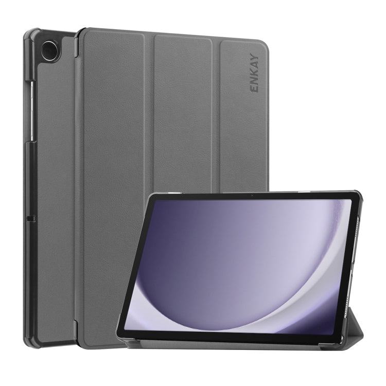 For Samsung Galaxy Tab A9+ 11.0 ENKAY Tri-fold Custer Texture Leather Smart Tablet Case(Grey) - free shipping - PMc TechLife - Order now!
