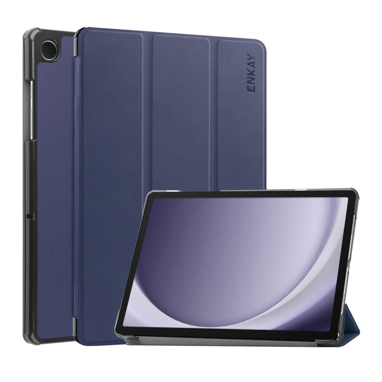 For Samsung Galaxy Tab A9+ 11.0 ENKAY Tri-fold Custer Texture Leather Smart Tablet Case(Dark Blue) - free shipping - PMc TechLife - Order now!