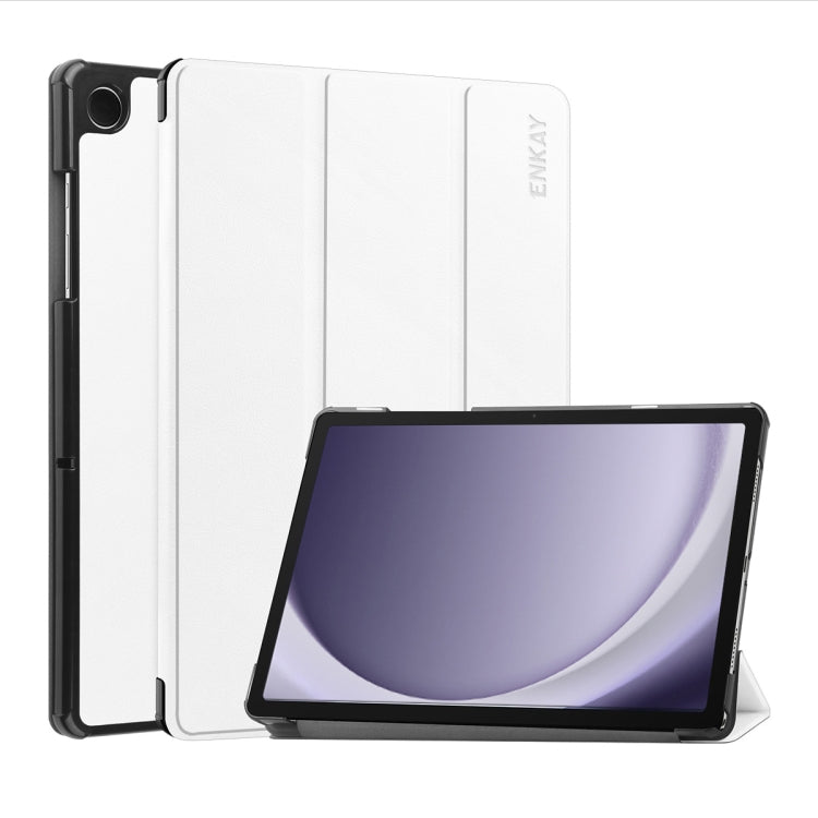 For Samsung Galaxy Tab A9+ 11.0 ENKAY Tri-fold Custer Texture Leather Smart Tablet Case(White) - free shipping - PMc TechLife - Order now!