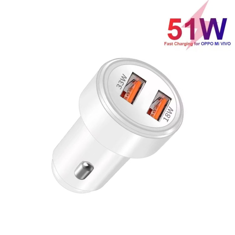 51W Dual Port QC3.0 USB 33W + 18W Fully Compatible Car Charger(White) - Car Charger by PMC TechLife | Online Shopping South Africa | PMC TechLife | Buy Now Pay Later Mobicred