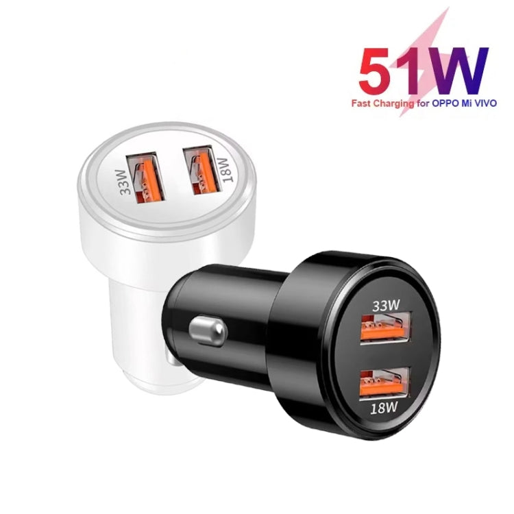 51W Dual Port QC3.0 USB 33W + 18W Fully Compatible Car Charger(White) - Car Charger by PMC TechLife | Online Shopping South Africa | PMC TechLife | Buy Now Pay Later Mobicred