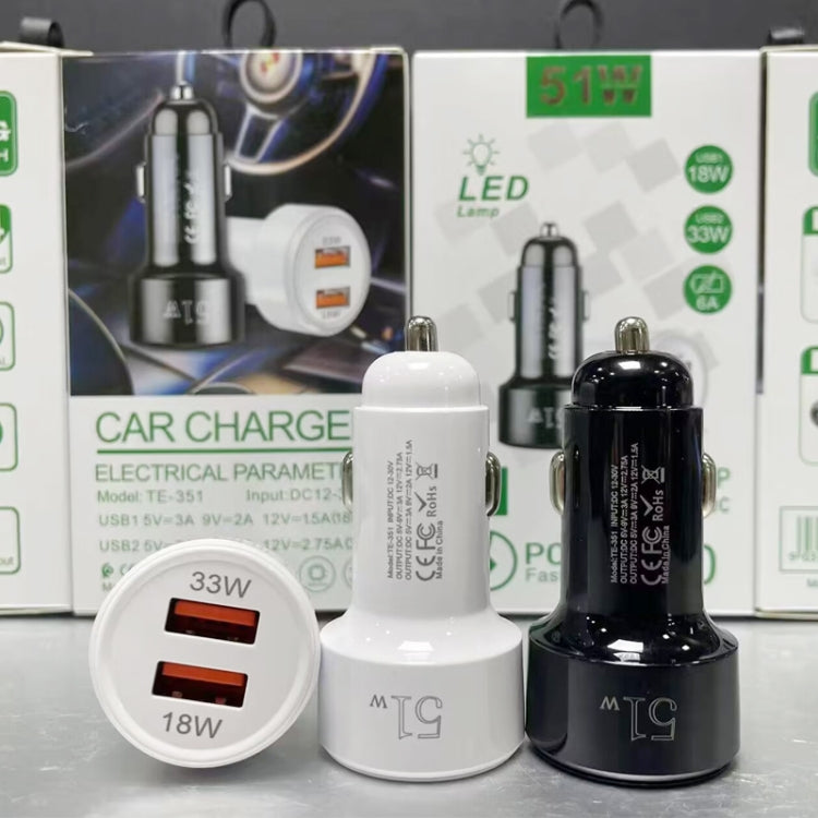 51W Dual Port QC3.0 USB 33W + 18W Fully Compatible Car Charger(White) - Car Charger by PMC TechLife | Online Shopping South Africa | PMC TechLife | Buy Now Pay Later Mobicred