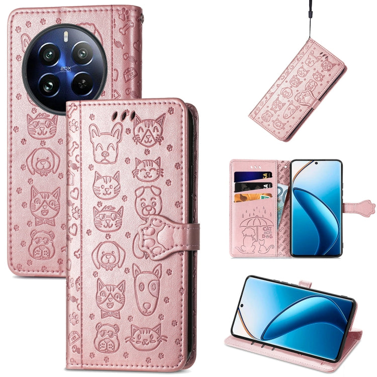 For Realme 12 Pro Cat and Dog Embossed Leather Phone Case(Rose Gold) - Realme Cases by PMC TechLife | Online Shopping South Africa | PMC TechLife | Buy Now Pay Later Mobicred