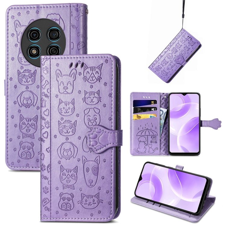 For Ulefone Note 15 Cat and Dog Embossed Leather Phone Case(Purple) - Ulefone Cases by PMC Jewellery | Online Shopping South Africa | PMC Jewellery | Buy Now Pay Later Mobicred