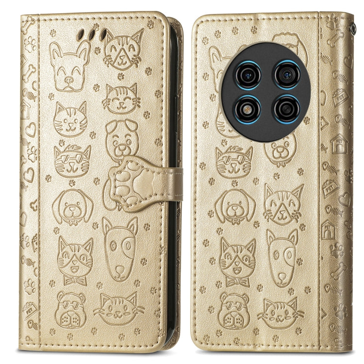 For Ulefone Note 15 Cat and Dog Embossed Leather Phone Case(Gold) - Ulefone Cases by PMC Jewellery | Online Shopping South Africa | PMC Jewellery | Buy Now Pay Later Mobicred