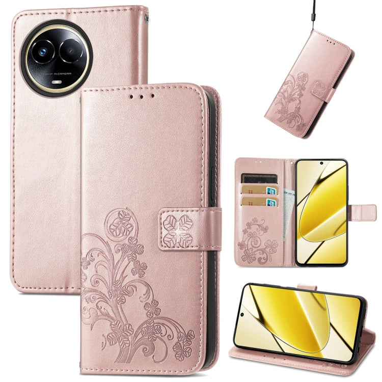 For Realme 11 5G Global Four-leaf Clasp Embossed Buckle Leather Phone Case(Rose Gold) - Realme Cases by PMC TechLife | Online Shopping South Africa | PMC TechLife | Buy Now Pay Later Mobicred