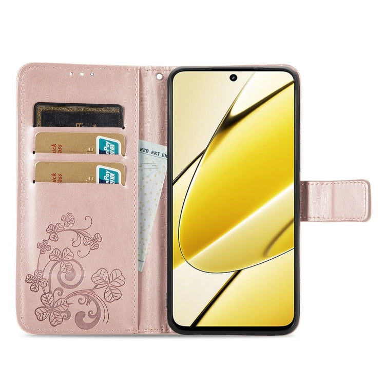 For Realme 11 5G Global Four-leaf Clasp Embossed Buckle Leather Phone Case(Rose Gold) - Realme Cases by PMC TechLife | Online Shopping South Africa | PMC TechLife | Buy Now Pay Later Mobicred