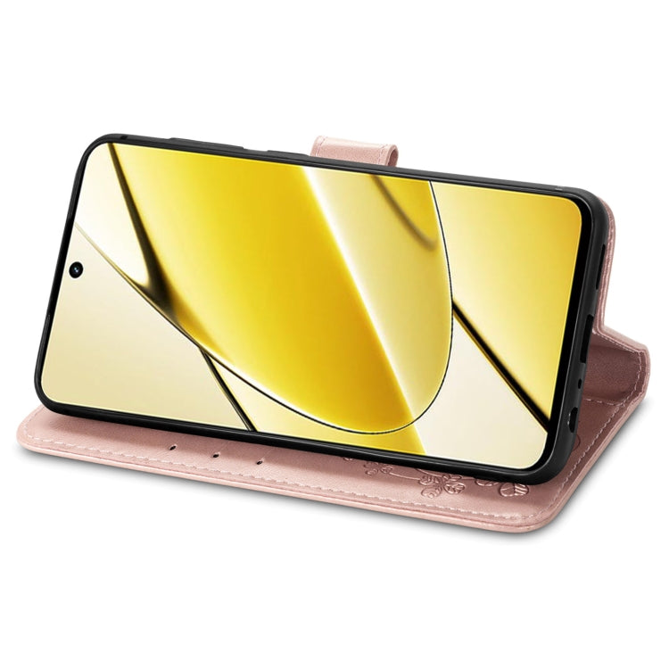 For Realme 11 5G Global Four-leaf Clasp Embossed Buckle Leather Phone Case(Rose Gold) - Realme Cases by PMC TechLife | Online Shopping South Africa | PMC TechLife | Buy Now Pay Later Mobicred