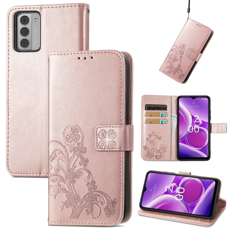 For Nokia G42 Four-leaf Clasp Embossed Buckle Leather Phone Case(Rose Gold) - Nokia Cases by PMC TechLife | Online Shopping South Africa | PMC TechLife | Buy Now Pay Later Mobicred