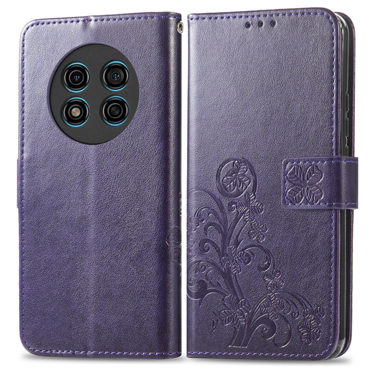For Ulefone Note 15 Four-leaf Clasp Embossed Buckle Leather Phone Case(Purple) - Ulefone Cases by PMC Jewellery | Online Shopping South Africa | PMC Jewellery | Buy Now Pay Later Mobicred