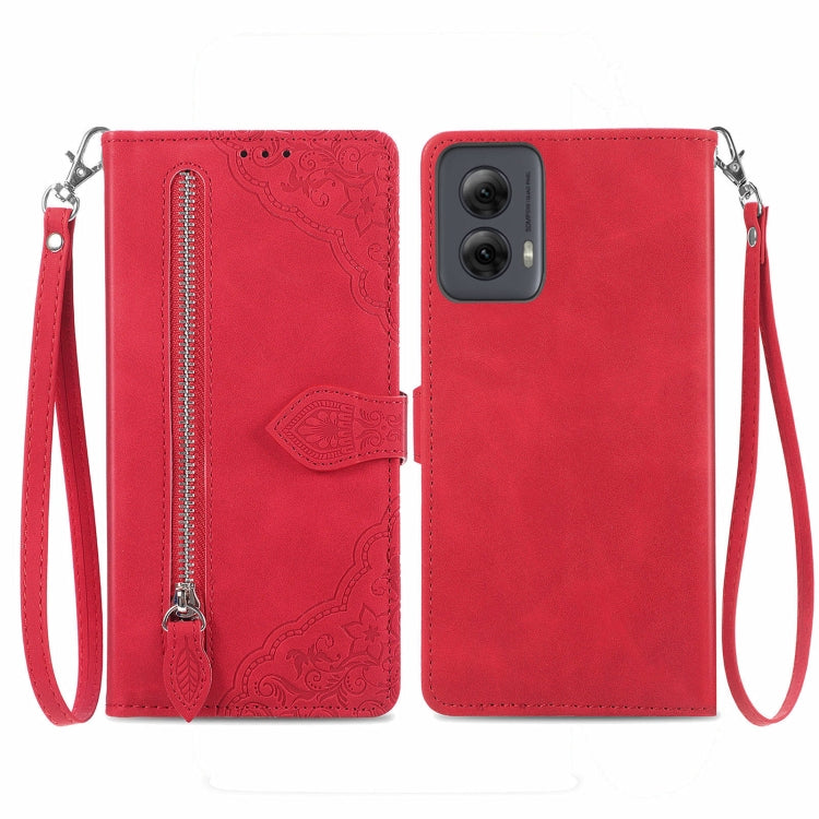 For Motorola Moto G Power 5G 2024 Embossed Flower Zipper Leather Phone Case(Red) - free shipping - PMC Jewellery - Order now!