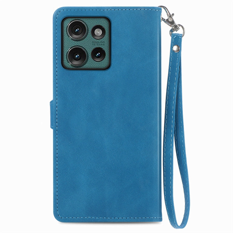 For Motorola Edge 2024 Embossed Flower Zipper Leather Phone Case(Blue) - free shipping - PMC Jewellery - Order now!