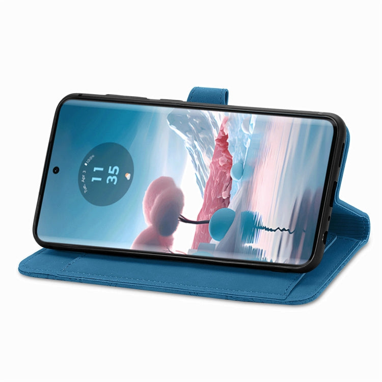 For Motorola Edge 2024 Embossed Flower Zipper Leather Phone Case(Blue) - free shipping - PMC Jewellery - Order now!
