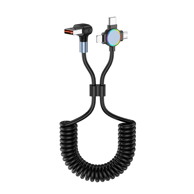 66W 3 in 1 USB Elbow to 8 Pin + Micro USB + USB-C / Type-C Fast Charging Spring Cable(Black) - Multifunction Cable by PMC TechLife | Online Shopping South Africa | PMC TechLife