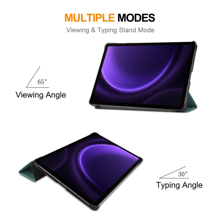 For Samsung Galaxy Tab S9 FE ENKAY Tri-fold Custer Texture Leather Smart Tablet Case(Black) - free shipping - PMC Jewellery - Order now!