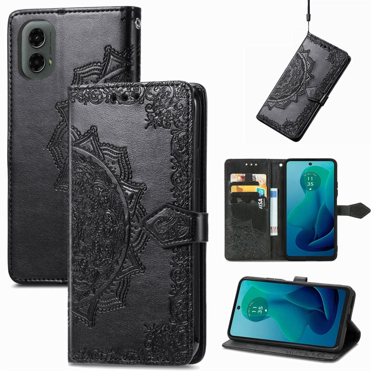 For Motorola Moto G 2024 Mandala Flower Embossed Leather Phone Case(Black) - Motorola Cases by PMC Jewellery | Online Shopping South Africa | PMC Jewellery | Buy Now Pay Later Mobicred