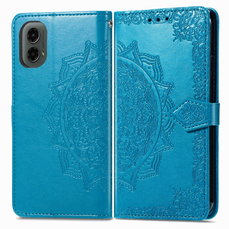 For Motorola Moto G 2024 Mandala Flower Embossed Leather Phone Case(Blue) - Motorola Cases by PMC Jewellery | Online Shopping South Africa | PMC Jewellery | Buy Now Pay Later Mobicred