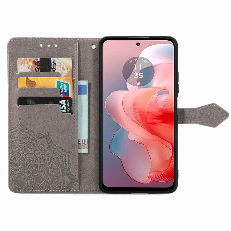 For Motorola Moto G Power 2024 Mandala Flower Embossed Leather Phone Case(Gray) - Motorola Cases by PMC Jewellery | Online Shopping South Africa | PMC Jewellery | Buy Now Pay Later Mobicred