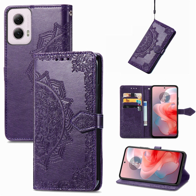 For Motorola Moto G Power 2024 Mandala Flower Embossed Leather Phone Case(Purple) - Motorola Cases by PMC Jewellery | Online Shopping South Africa | PMC Jewellery | Buy Now Pay Later Mobicred