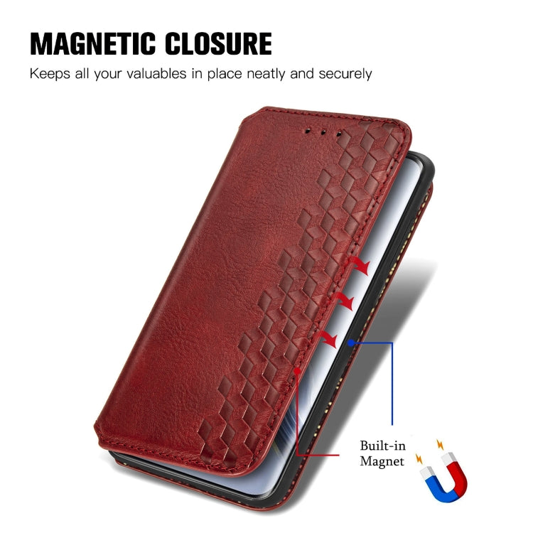 For Honor Magic6 Pro Cubic Grid Pressed Magnetic Leather Phone Case(Red) - free shipping - PMC Jewellery - Order now!